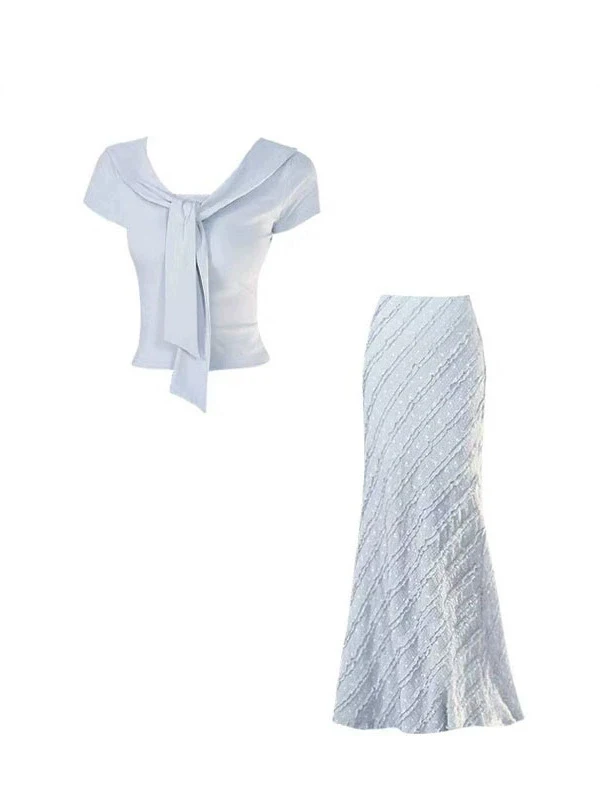 

Ele plus Size Summer Outfit High Waist ort Sve Top And Fi Tail Skirt Two Piece Set Faionable Casual Wear