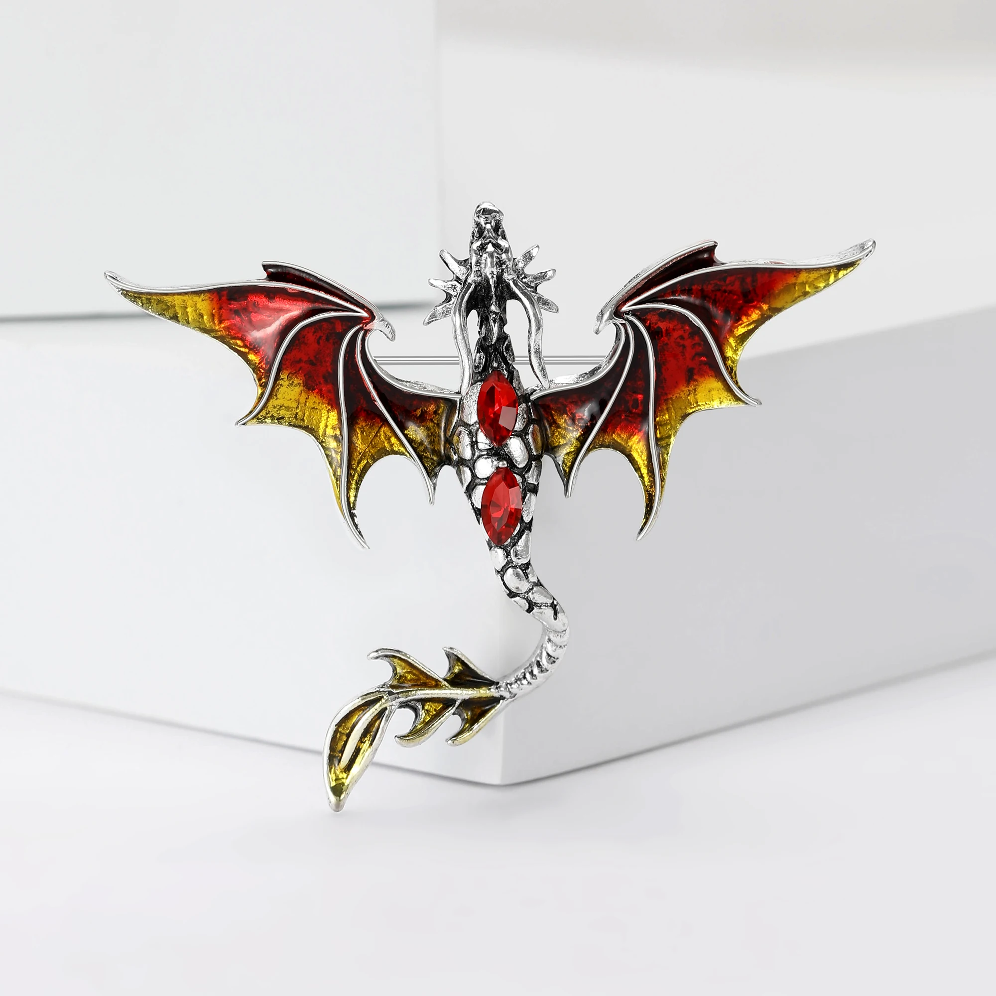 StarryGem Wholesale Enamel Dragon Pins for Women Rhinestone Flying Dragons Brooch Office Party Friend Gifts Jewelry Accessories