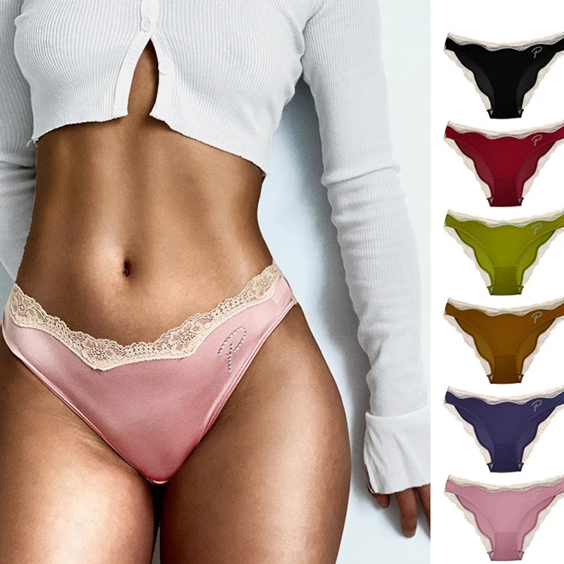 French Thong Sexy Lace Hollowed Pink LETTER Transparent T Underpants Rhinestone Sexy Lingerie Summer Romantic Fashionable SILK