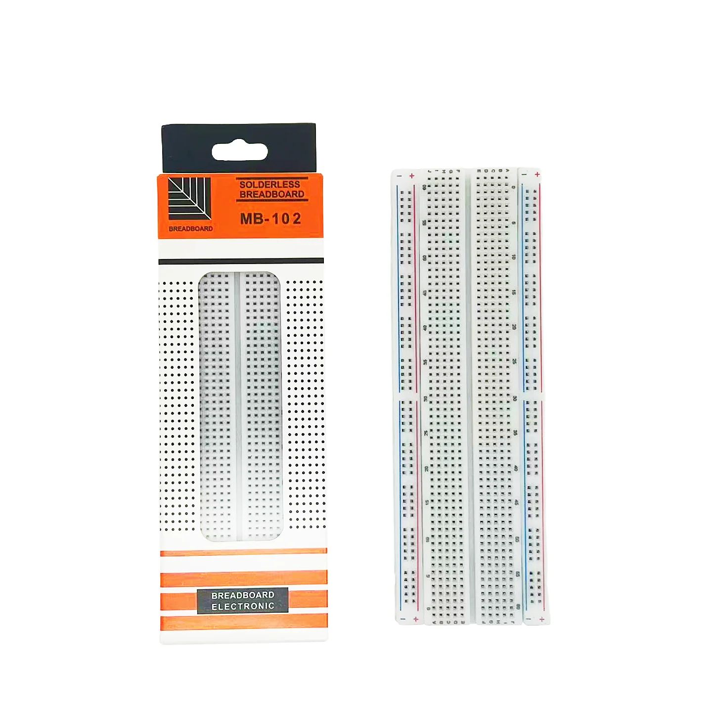 MB-102 Breadboard with Red & Blue Wires: 830-Hole Breadboard, Experimental Connection Board, 165×55×10mm