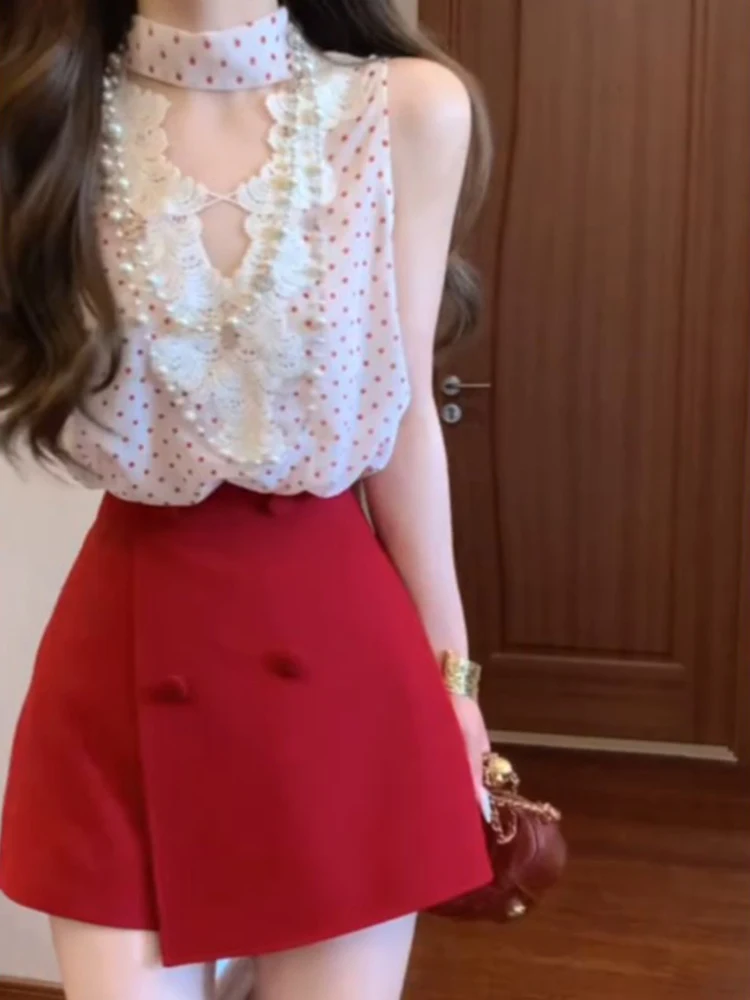 Red High Waist A-Line  Skirt Women's Summer 2026 New Pure Desire Elegant Slimming Short Skirt Atmosphere Sensation