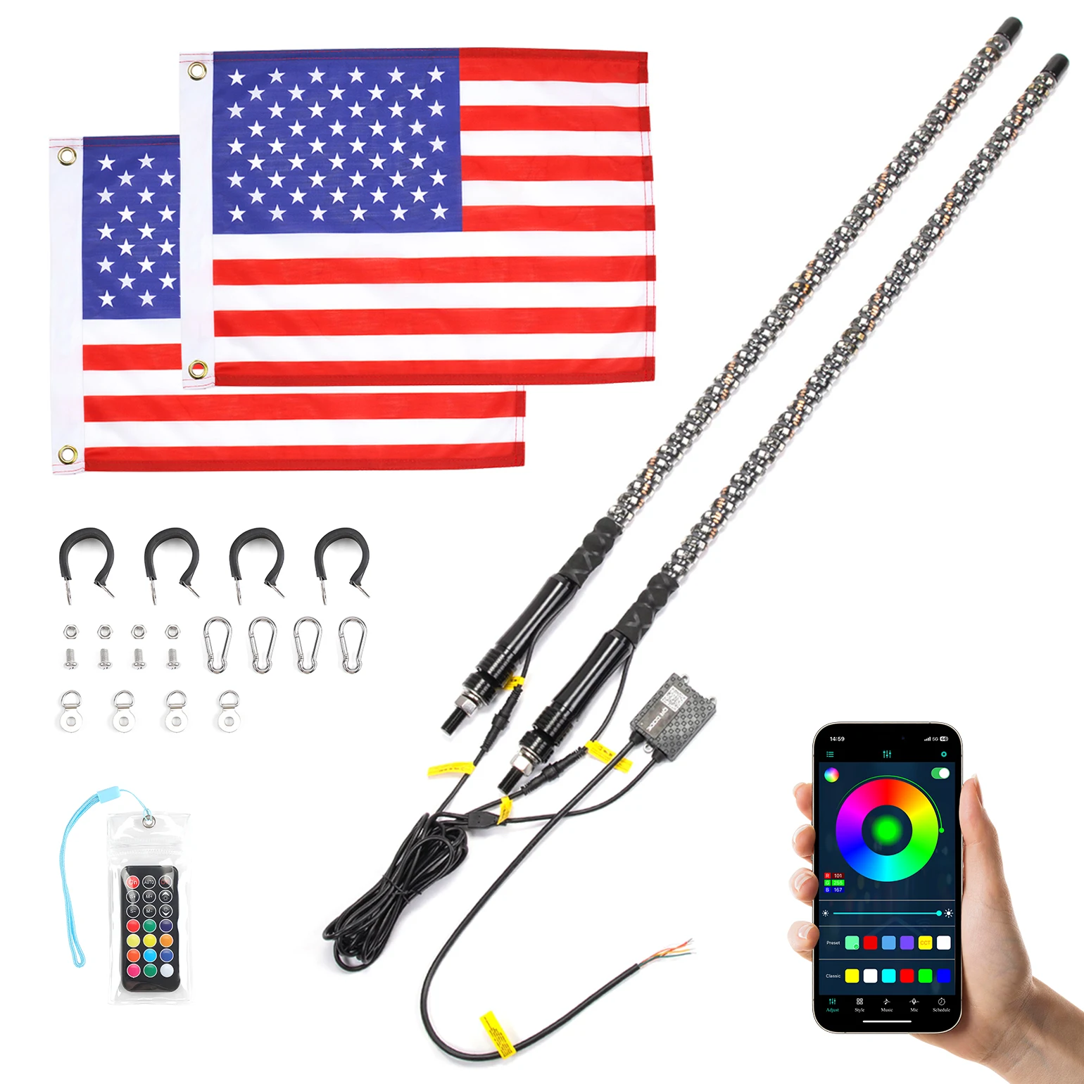 KEMIMOTO UTV ATV 3FT Spiral-LED-Lichtleiste mit APP-Fernbedienung, IP67 wasserdicht, kompatibel mit Polaris RZR für Can-Am X3