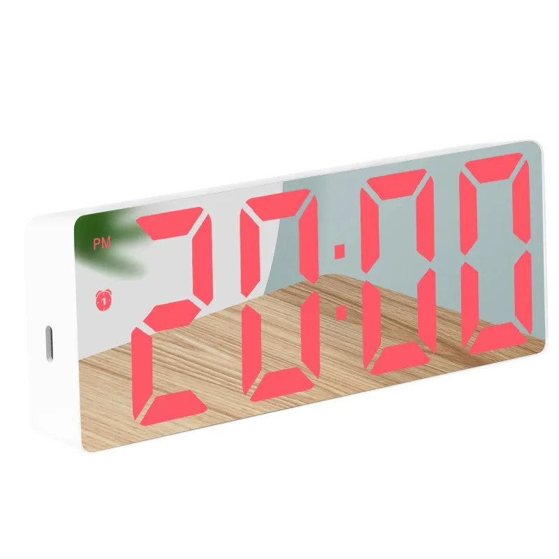 Smart Voice Control Mirror Clock, Digital LED Desktop Alarm Clock, Silent Electronic Clock for Bedroom Office Decor