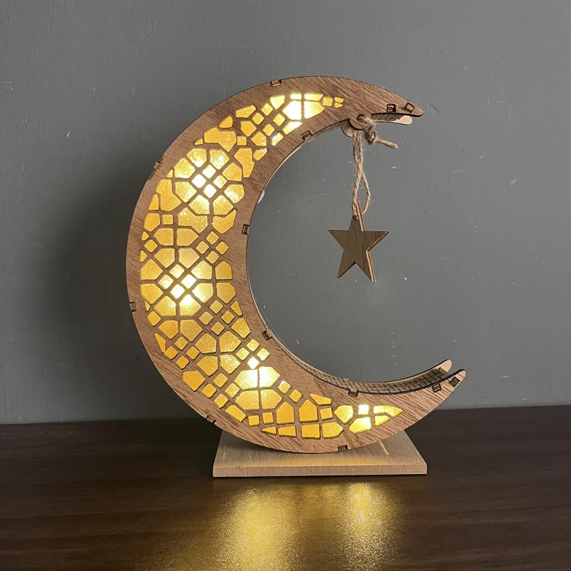 Border Middle East Arabic Decorative Moon LED Light Festival Wooden Crafts Home Decoration