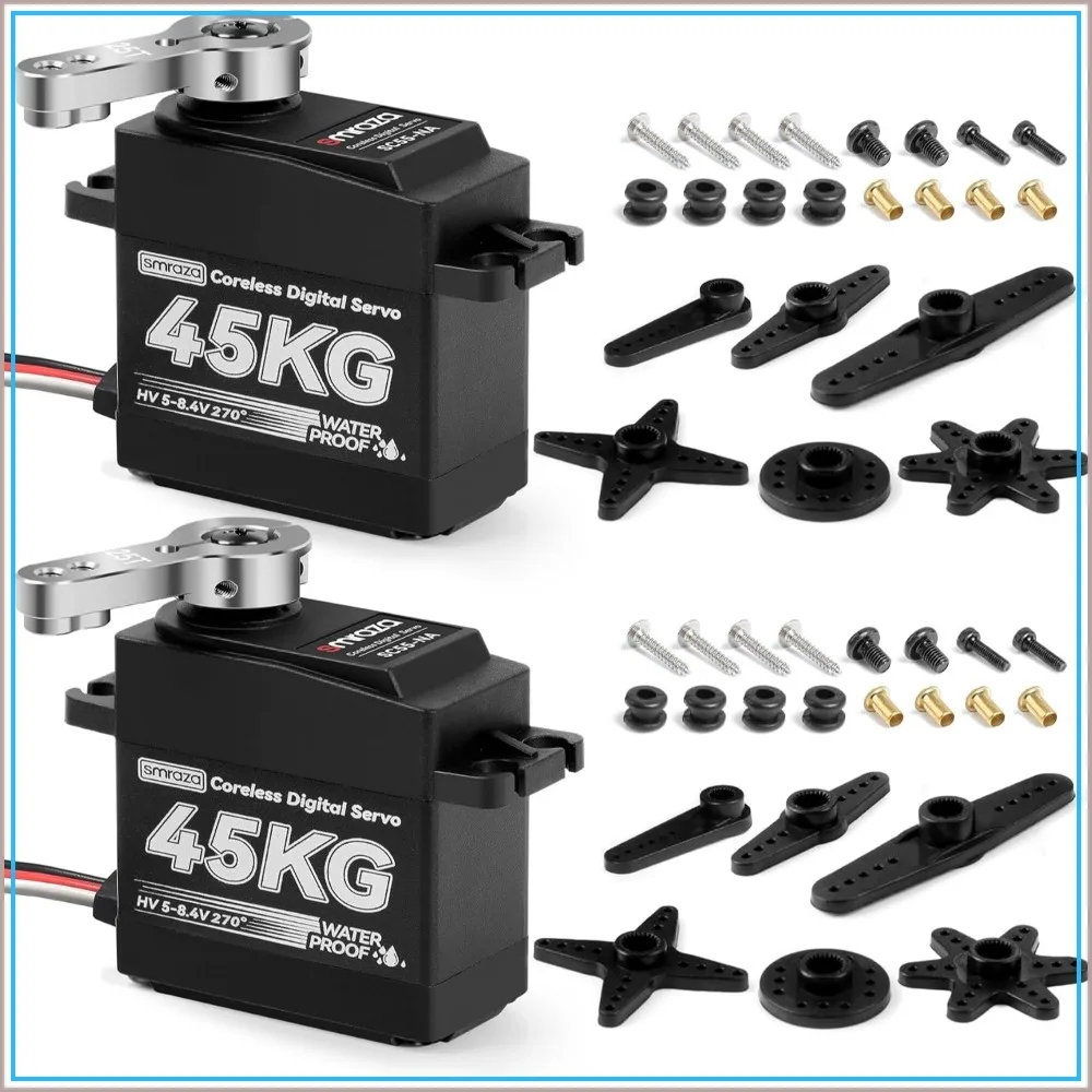 High Torque 45KG Servo Motor for RC Car Truck Crawler Robot Boat, 8.4V Coreless Waterproof Digital Servo with Full Metal Gear and 25T Horn (270°)