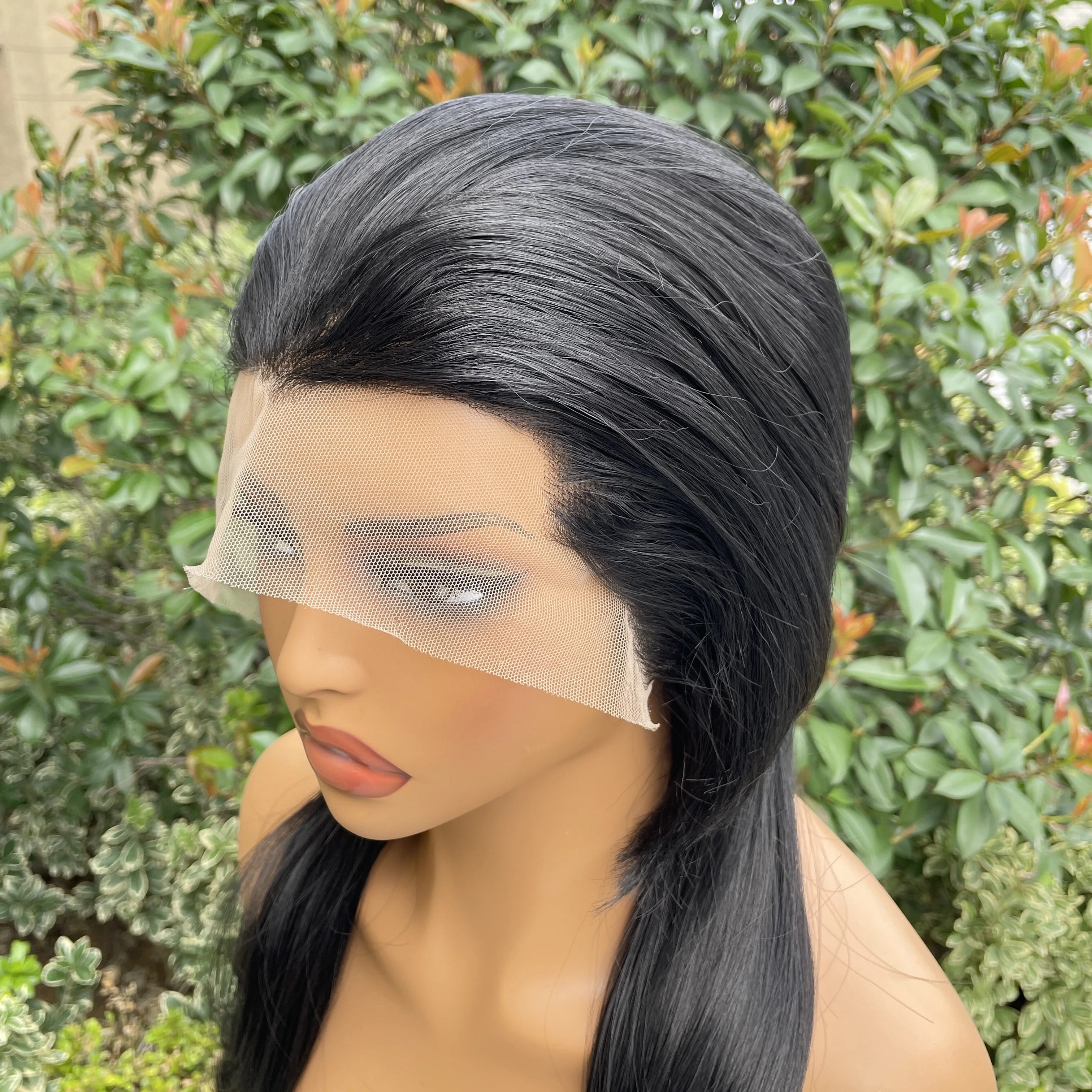 Widow‘s Peak Mullet Jet Black Rocker Cosplay Wigs for Men 13x4 Synthetic Lace Front Wigs for Women Shoulder Length Short Curly
