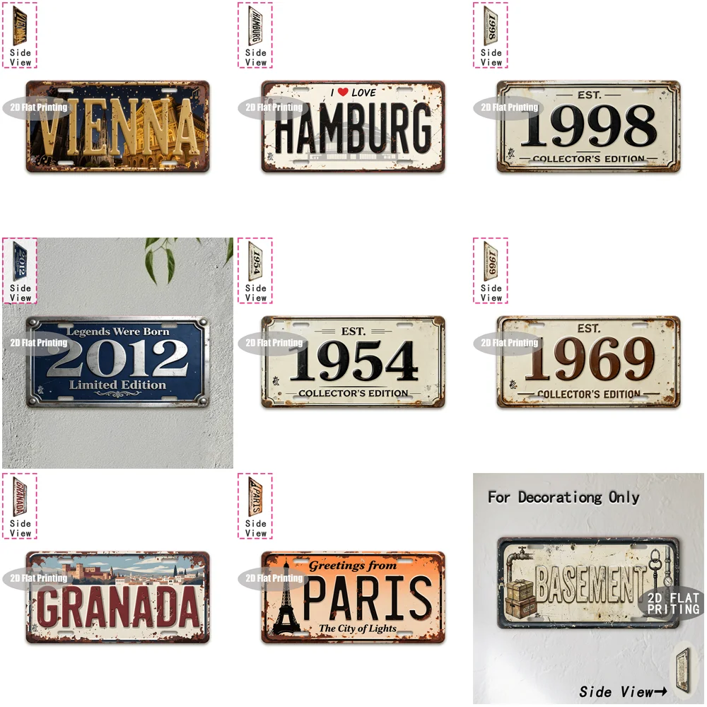 Tin Sign - Vintage Durable Metal Plaque Wall Decor, Home Office Bar Man Cave Basement City Birth Year License Plate Wall Art