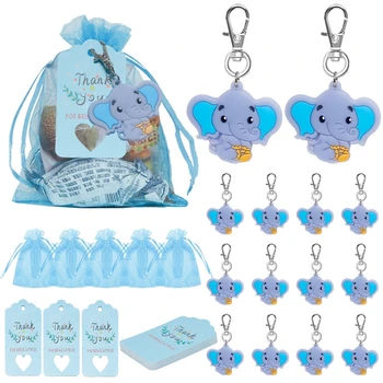 Organza 가방과 90Pcs 코끼리 열쇠 고리 베이비 샤워 반환을위한 크래프트 태그는 코끼리 테마 파티 장식을 선호합니다  Best5