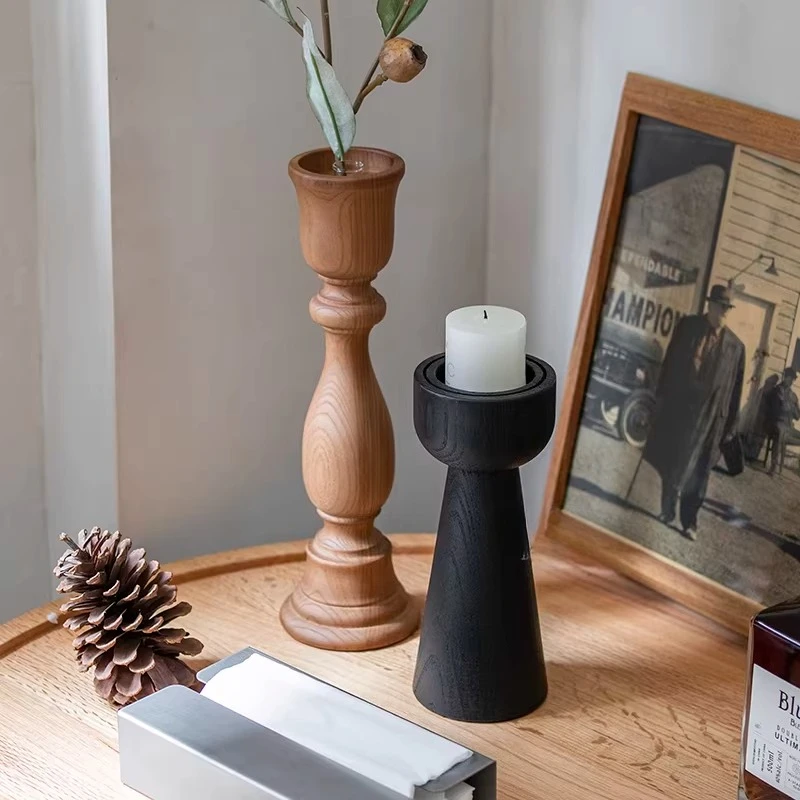 Handcrafted Solid Wood Candle Holder Zen Home Centerpiece Vase Minimalist Entryway Display Unique Rustic Living Room Ornament