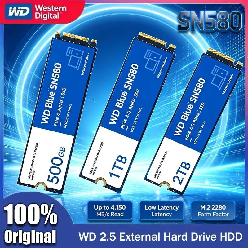 SSD NVMe Western Digital WD Blue SN580 2TB 1TB 500GB PCIe 4.0 * 4 M.2 2280 Unidade de Estado Sólido Interna para Laptops e PCs