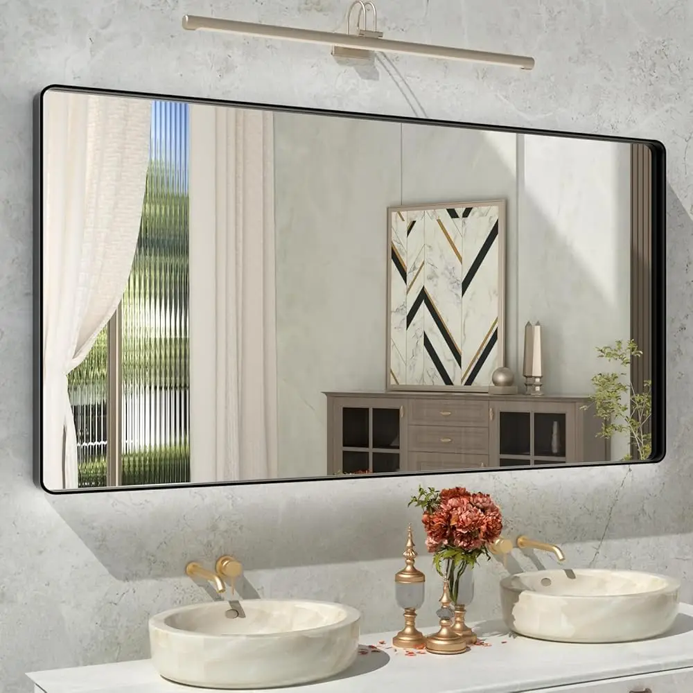 

Зеркало для ванной комнаты в металлическом каркасе 60X30 H Bla, большое матовое зеркало для туалетного столика Bla, зеркало с круглым углом для стены, закаленное