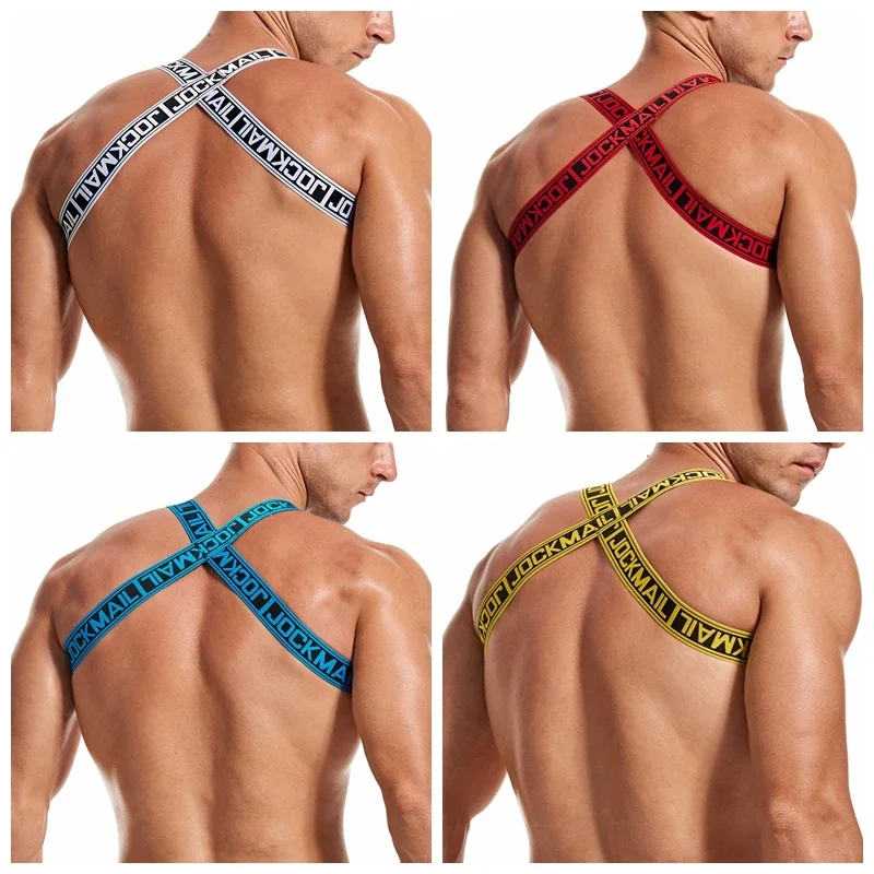 JOCKMAIL Letter Elastic Band Harness Men Sexy Shoulder Straps Chest Bondage Muscle Club Party Hollow Costume Gay Underwear