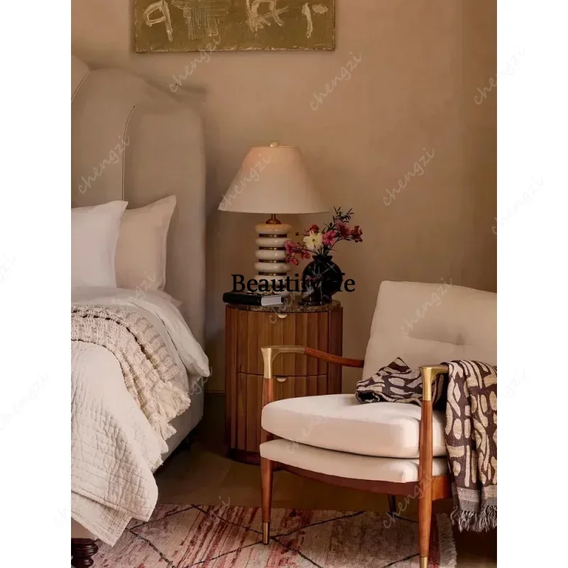 J132 Bedside table, bedroom corner table, side cabinet, marble, mid-century modern, round shape, luxurious style, modern, extrem