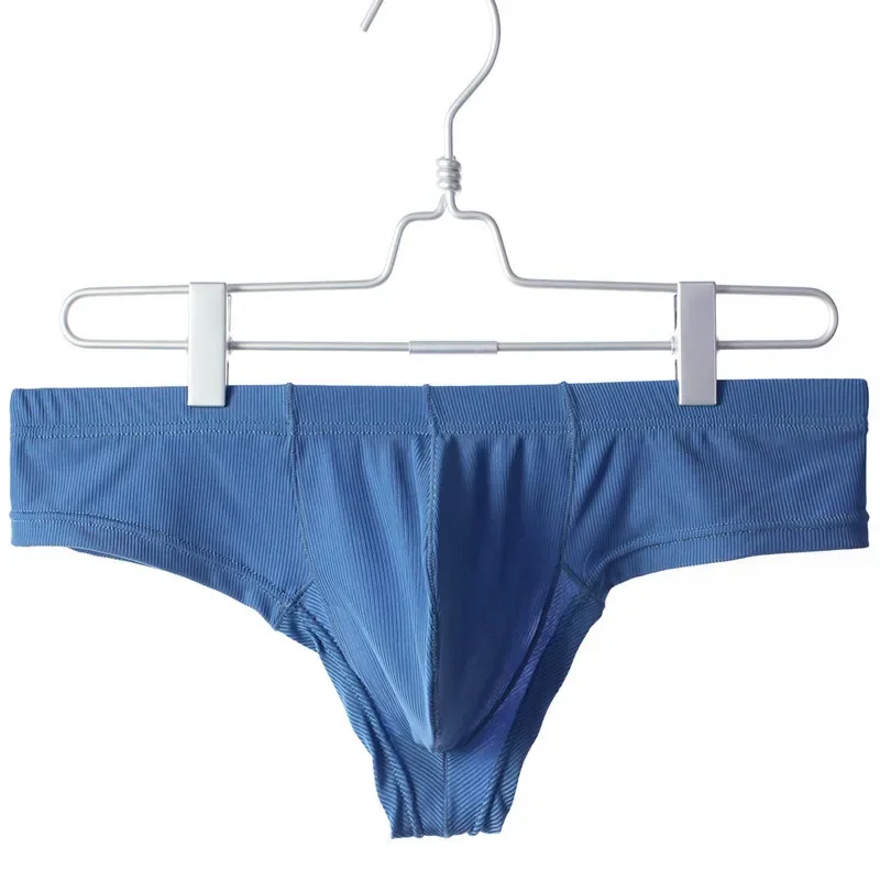Ribbed Bulge Thongs for Men Sexy U Pouch Underwear Ice Silk Quick Dry Cool Feel Cozy High Elastic Panties Gays Low-rise G-string
