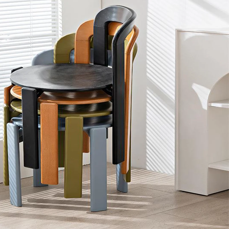 Modern Household Solid Wood Chairs Fashionable Dining Tables And Chairs Can Be Stacked With Mesh Red Dressing Stools