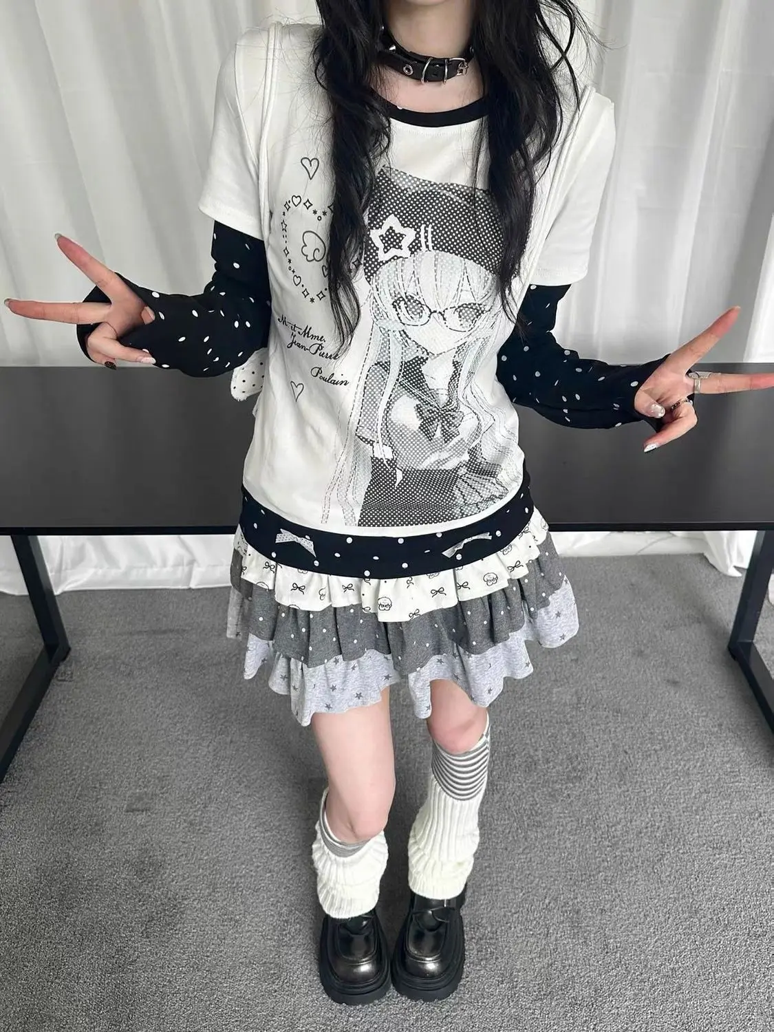 Autumn Women American Vintage Long Sleeve Tee Japanese Y2K Printed Subculture Kawaii Casual Daily Party Outfit Tops