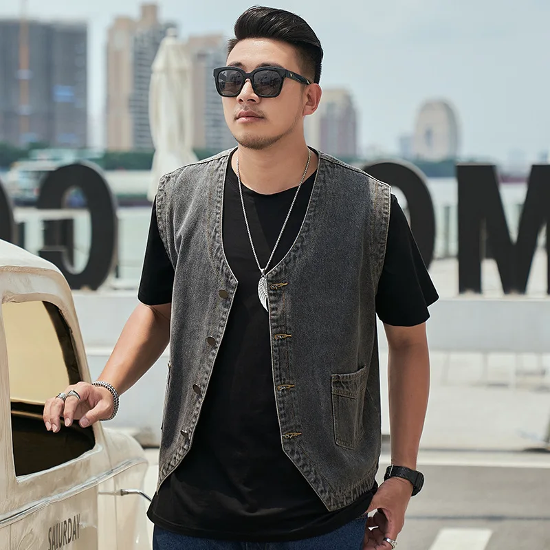 Casual Oversized 75% Cotton Denim Vest Plus Size 7XL 6XL 5XL Loose Men\'s Sleeveless Jeans Tank Vintage Summer Y2k Youth Workwear