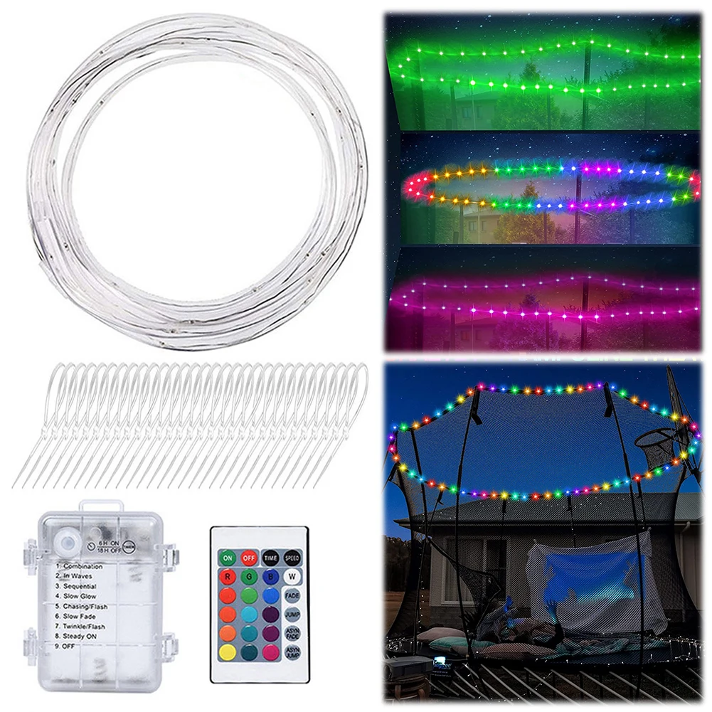 

12M LED Trampoline Lights Remote Control String Lights 16 Colors Change Rope Lights Waterproof for Kids To Play at Night