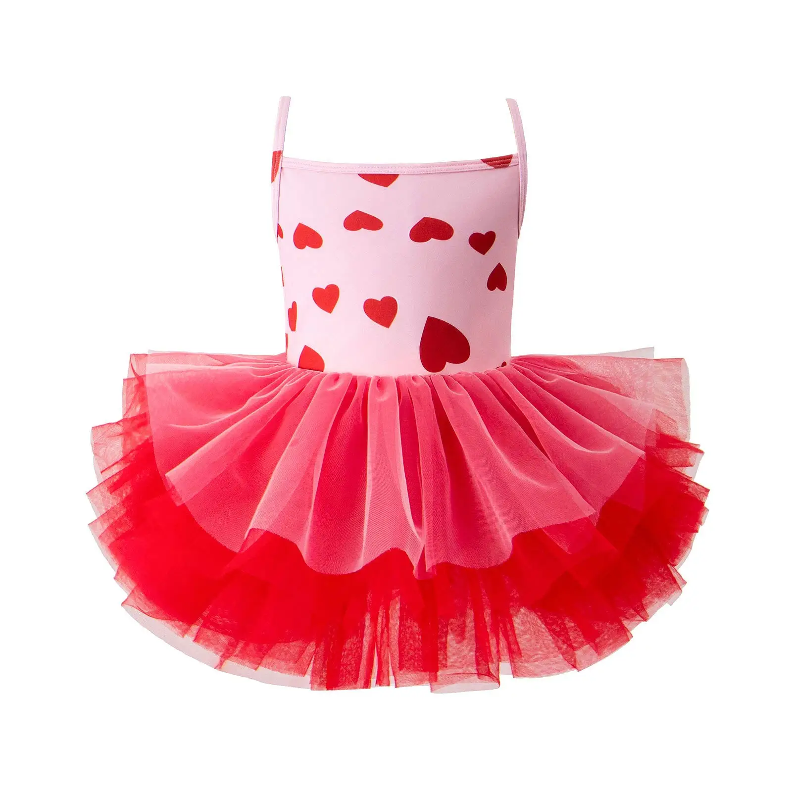 Girls Ballet Dress Dancing Competition Tulle Performance Dress Camisole Dance Tutu Leotard Printed Spaghetti-strap Dancewear