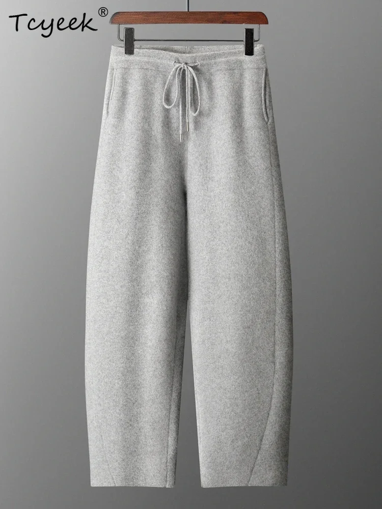 High Street Men's Pants 100% Merino Wool Pants Autumn Winter Wide Leg Trousers Casual Thick Warm Knitted Bend Knife Pants Commut