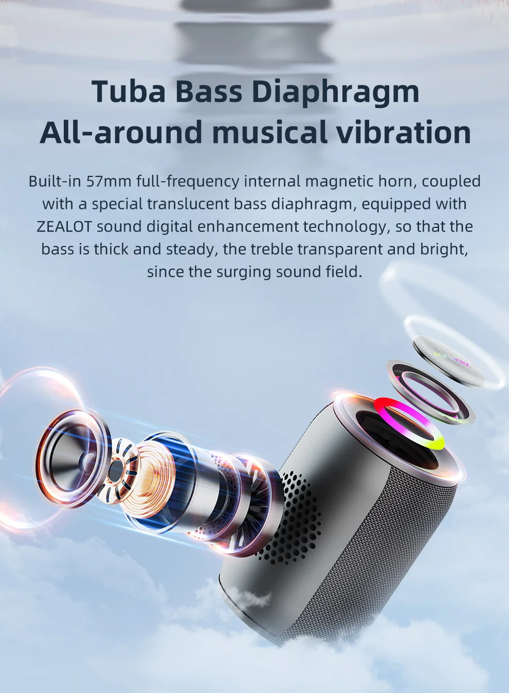 ZEALOT-S62M Karaoke-Maschine Tragbares Bluetooth 5.3 Lautsprechersystem mit 1-2 Drahtlosen Mikrofonen für Zuhause, Familie, Festivals, Geschenke – Detail 4