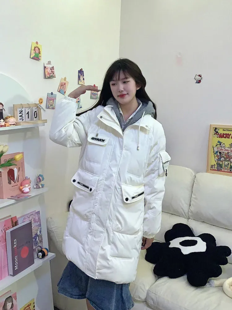 

Корейская свободная утепленная хлопковая куртка с капюшоном для женщин, зимняя, новый дизайн, утолщенная, больших размеров, верхняя одежда