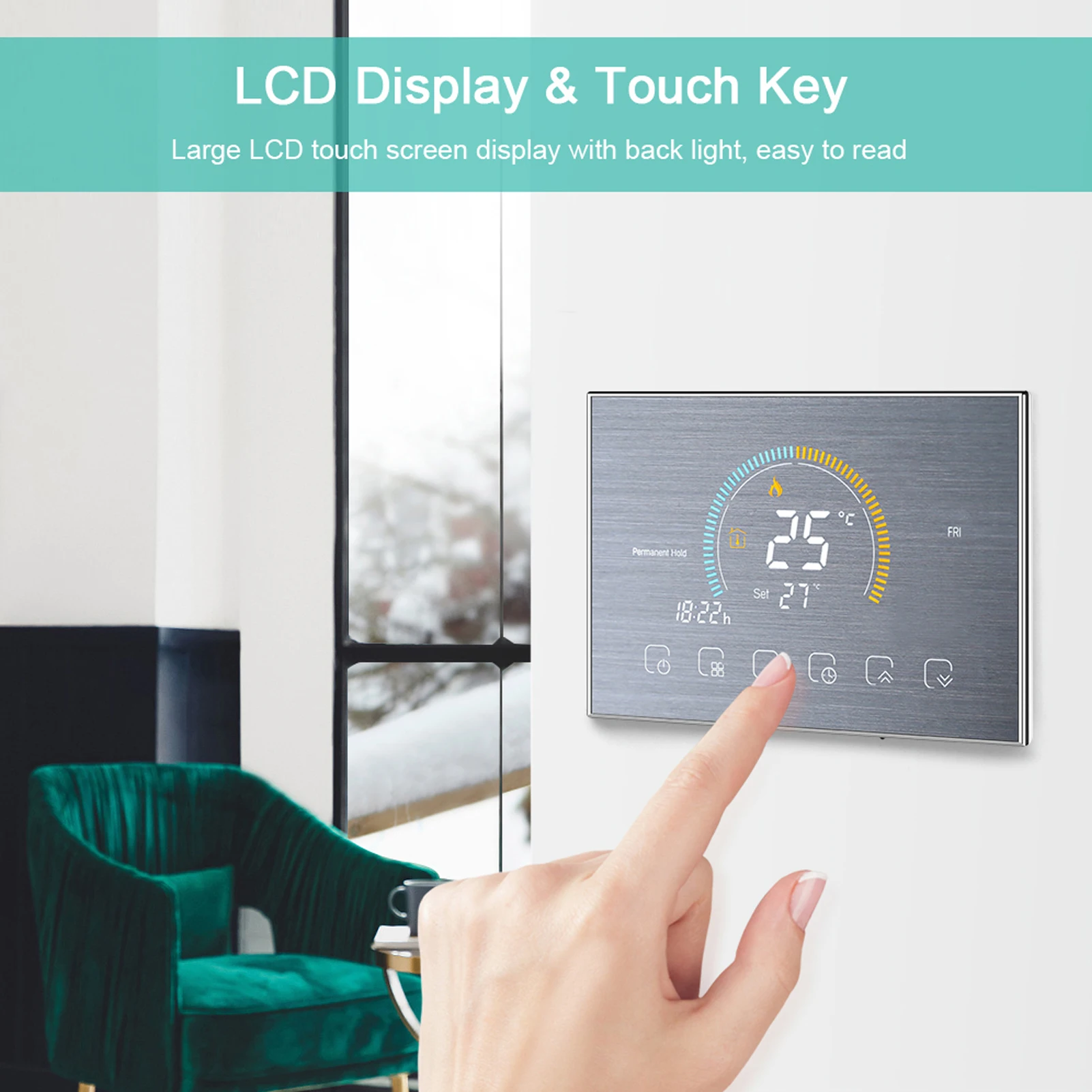 

Intelligent Temperature Controller LCD Screen Thermostat Switch for Home Electric Heating AC 95‑240V Household Supplies