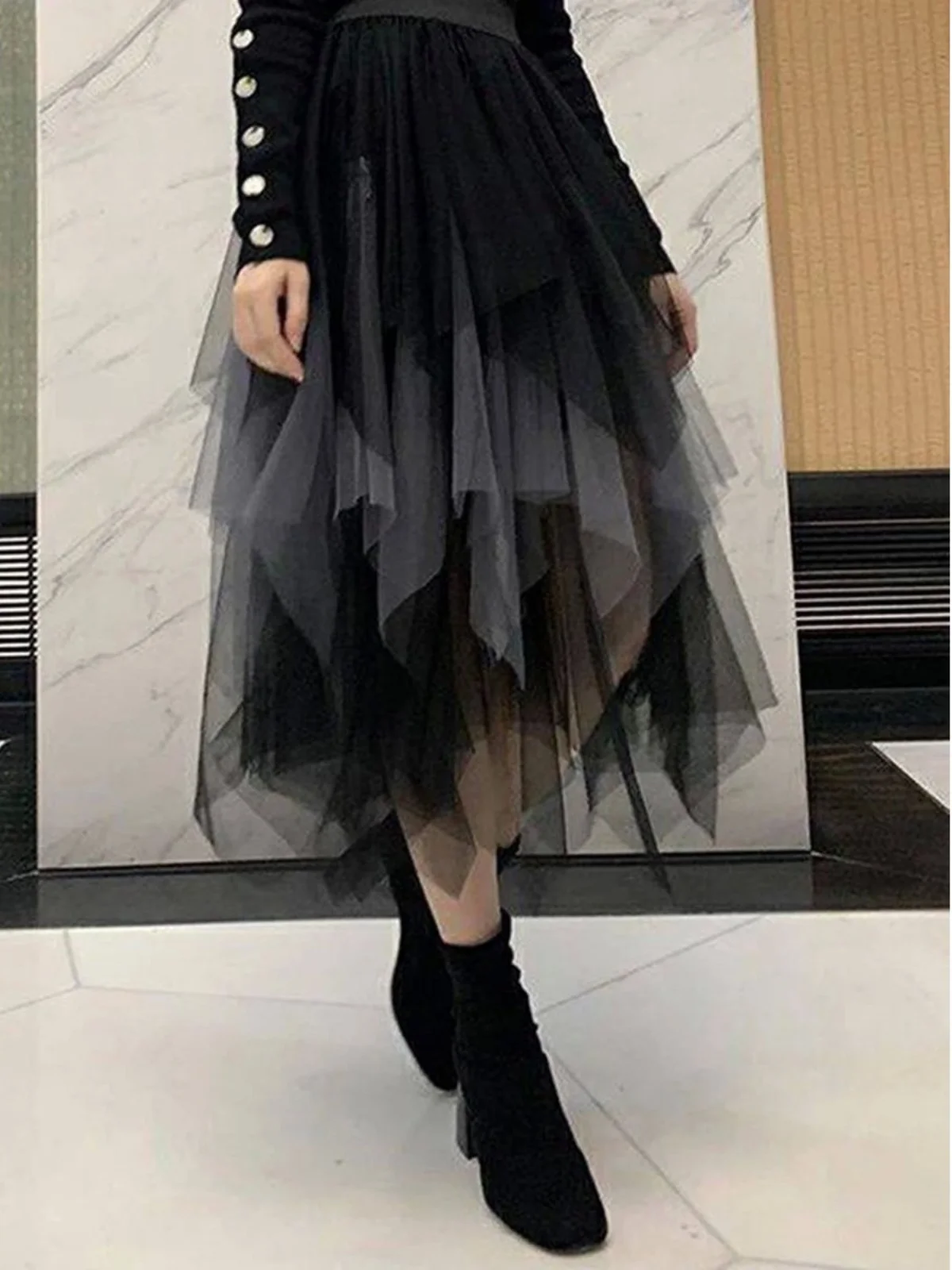 Spódnice damskie z nieregularnymi wstawkami, asymetryczne, z siateczką, w stylu Adient, na wiosnę.