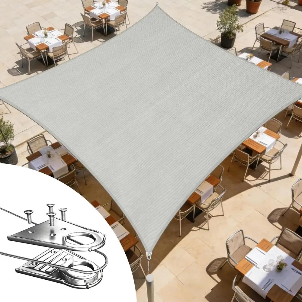 20' x 20' Grey Square Super Ring Sun Shade Sail, Heavy-Duty Durable Structure, Reinforced Seams & Edges, 260 GSM Permeable Fabri