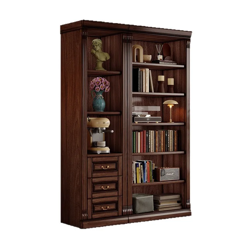 Bücherregal aus Massivholz, integrierter Schrank für den Haushalt, Wohnzimmer-Wandschrank, Regal mit Glastür, Bodenschrank