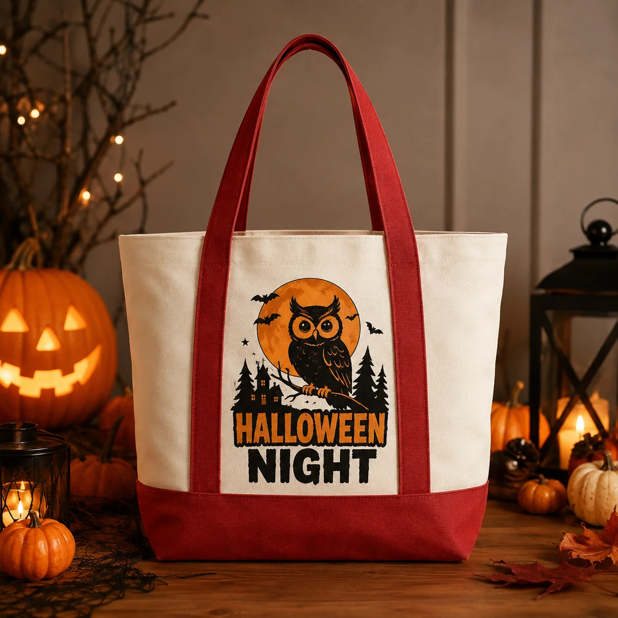 Custom Canvas Tote Bag Halloween Trick Or Treat Custom Name Photo Text Large Shopping Gift Handbag For Women Family Party Gifts