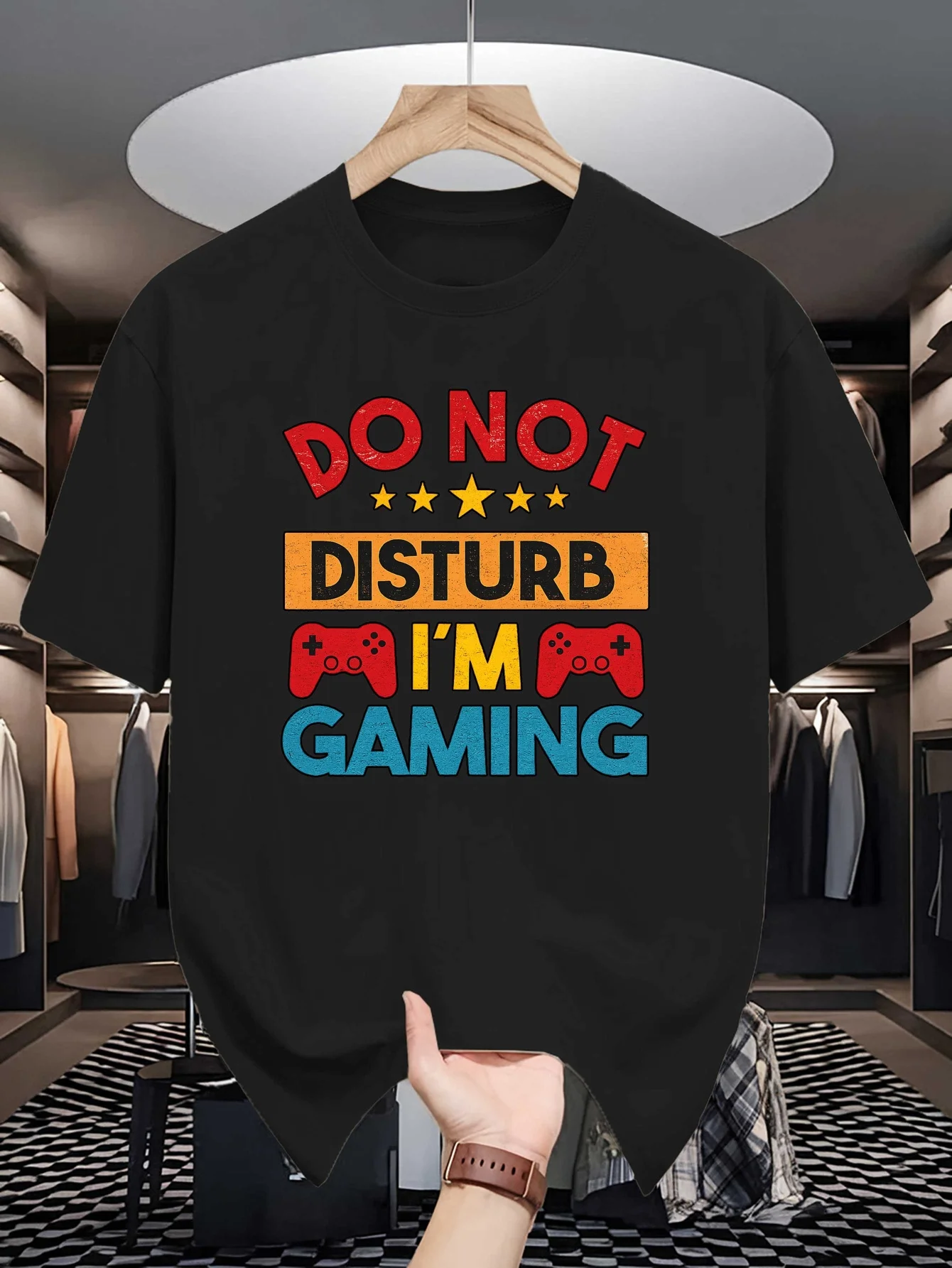 Vintage Gaming Quote Gamepad Graphic Mens Crew Neck T Shirt Do Not Disturb Print Short Sleeve Casual Cotton Daily Street Tops