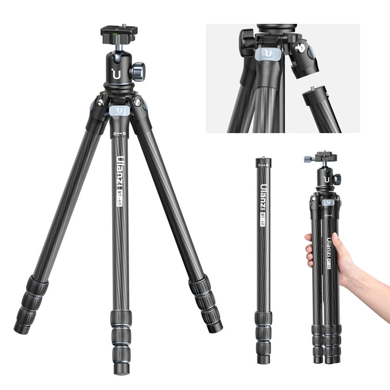 Ulanzi MT-60 Lightweight Portable Carbon Fiber Travel Tripod with Monopod 360°Panoramic Ballhead Light and Handy for DSLR