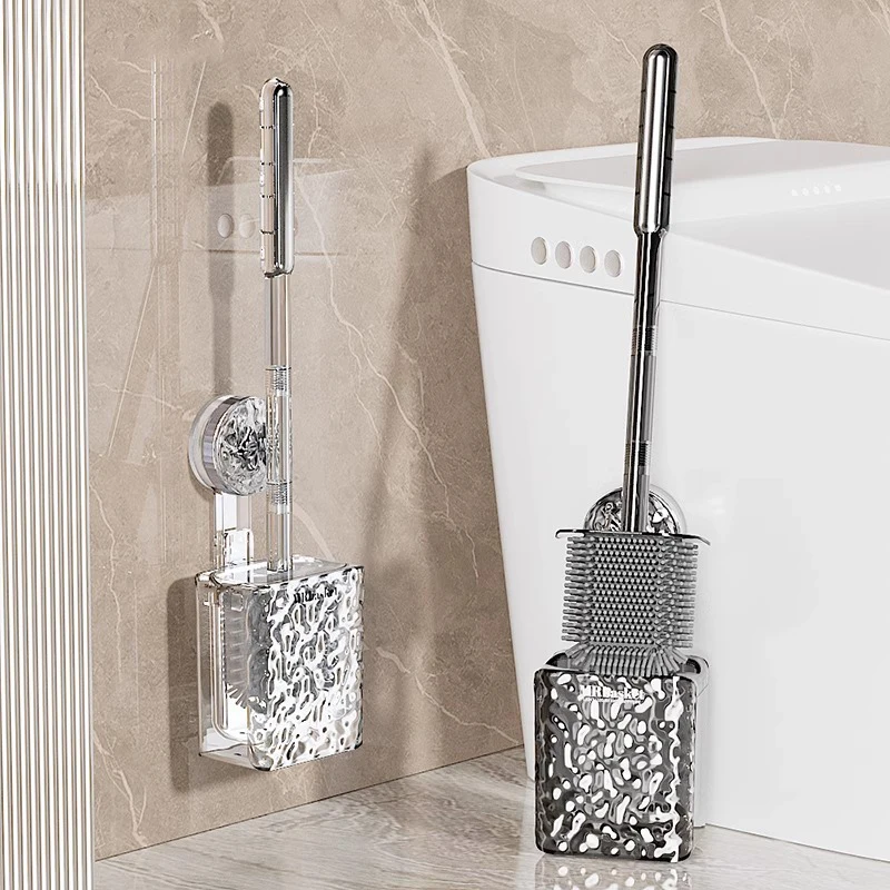 Bathroom Toilet Brush With Glacier Pattern Suction Cup Wall Mounted Long Handle Toilet Brush Bathroom Supplies