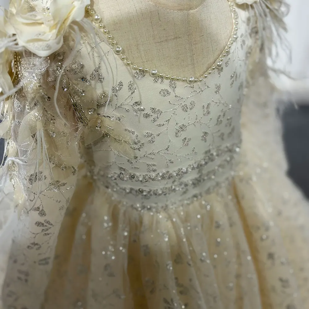 Jill Wish-Robe de Luxe avec Plumes et Nministériels d en Dentelle pour Fille, Tenue de Princesse pour Mariage, Anniversaire, Première Communion, 2024, J260