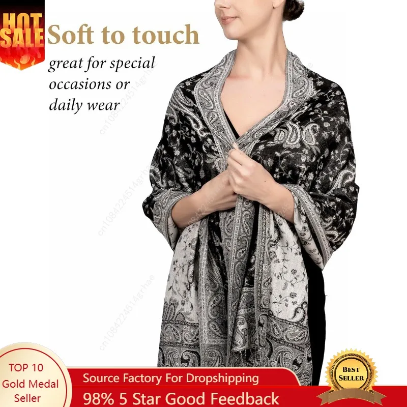 

Achillea Reversible Paisley Pashmina Rave Scarf – Exotic Indian Shawls and Wraps for Evening Dresses, Festivals, All Seasons