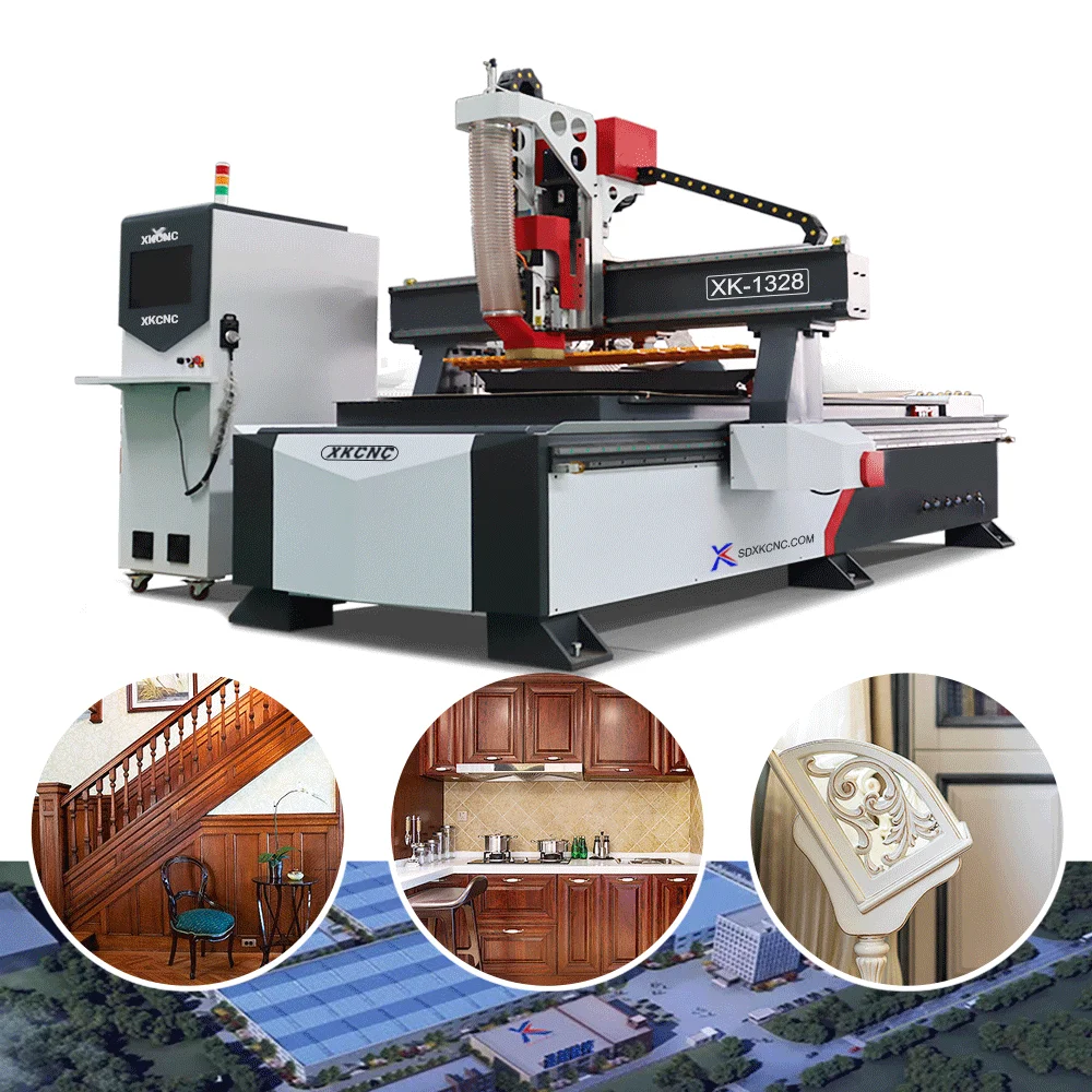 Xunke 4*8Ft Woodworking Carving LNC Control System 3 4 Axis Atc Cnc Router Hine Price For Wood