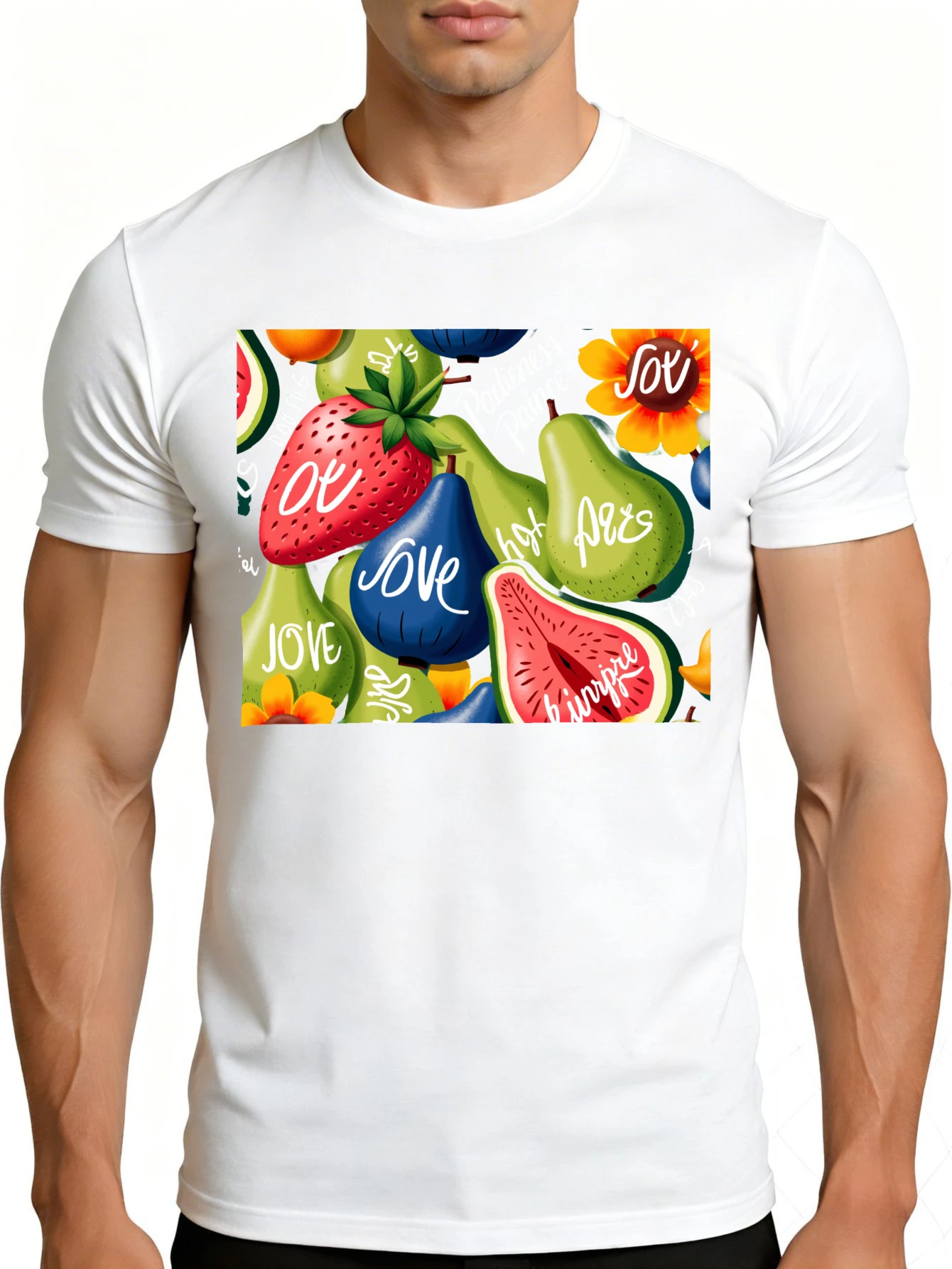 Men's Plain Graphic T-Shirt - Breathable, Soft, Lightweight - Fruit-Themed Joy and Happiness Colors - Retro Fun Graphic Casual Short-Sleeve Summer Top, Gift for Others