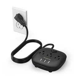 TRANSTON power strip with switch, 3 power strip , 3 USB Ports, 3.3ft Extension Cord, Quick Charge, Fire Resistant, For Home
