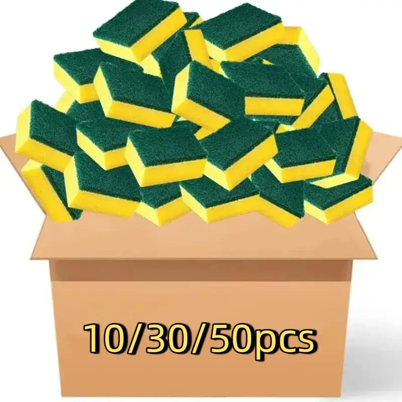 10/30/50Pcs Kitchen Cleaning Tool Highly Absorbent Double-Sided Sponge Magic Cleaning Pot Rust Sponge Cleaning Brush