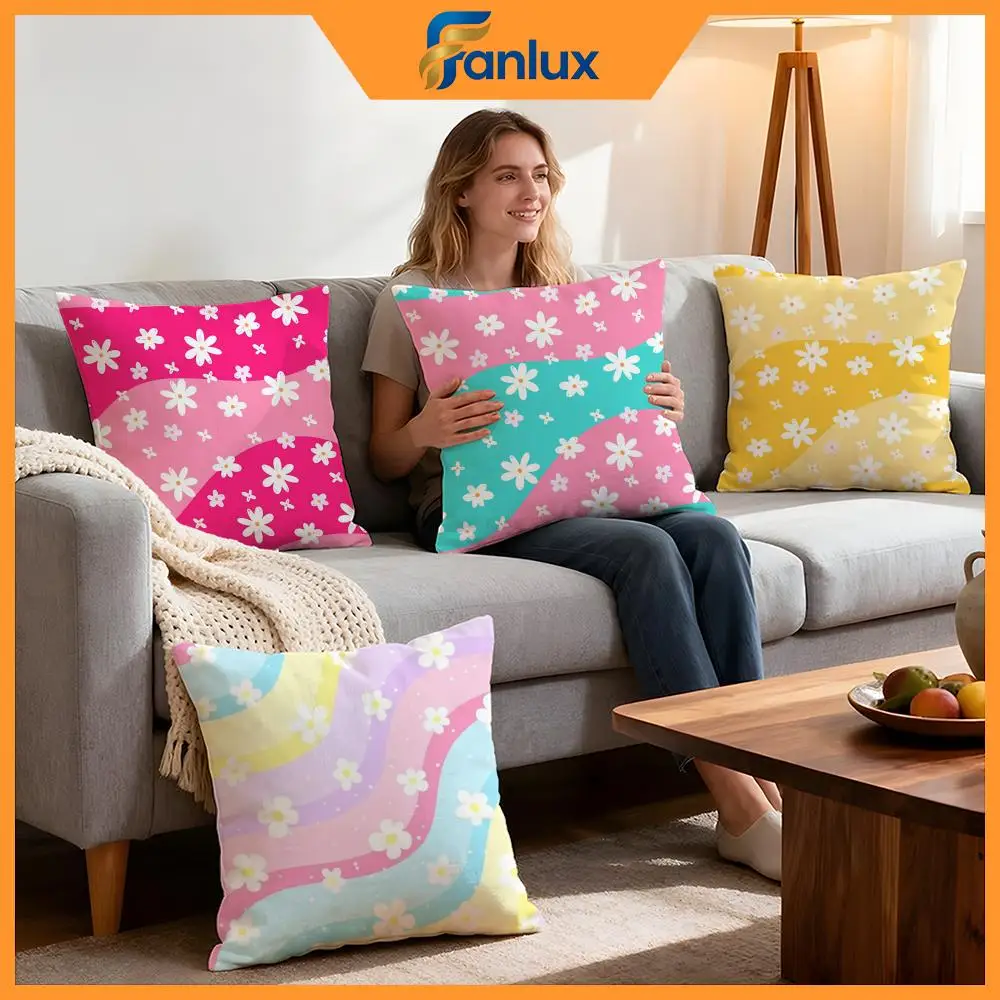 Flower Daisies Cushion Cover 4Pcs Decorative Covers Soft Cushion Case for Sofa Couch Decor 40x40 45x45 Pillowcases