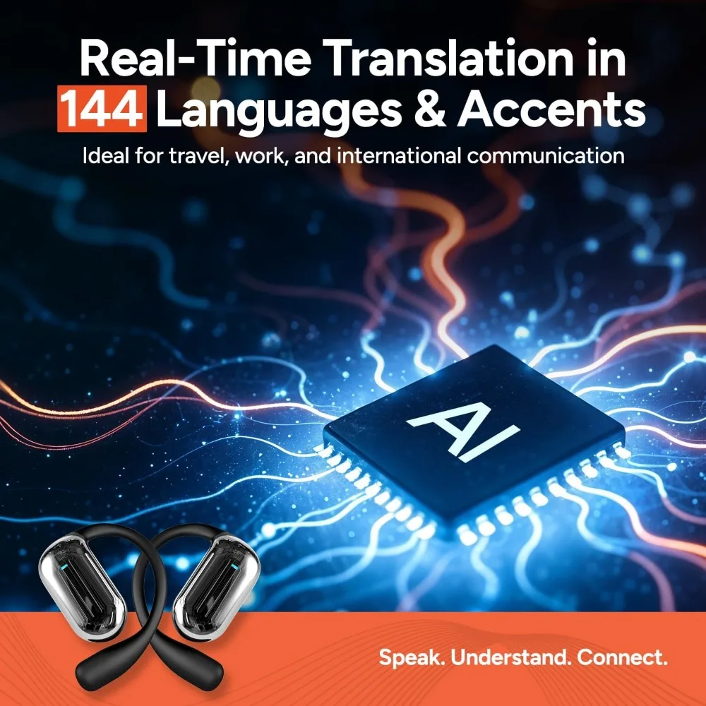 Real-Time Translation Earbuds: 144+ Languages, 60H Playtime, Noise Cancellation for Business & Learning view 2