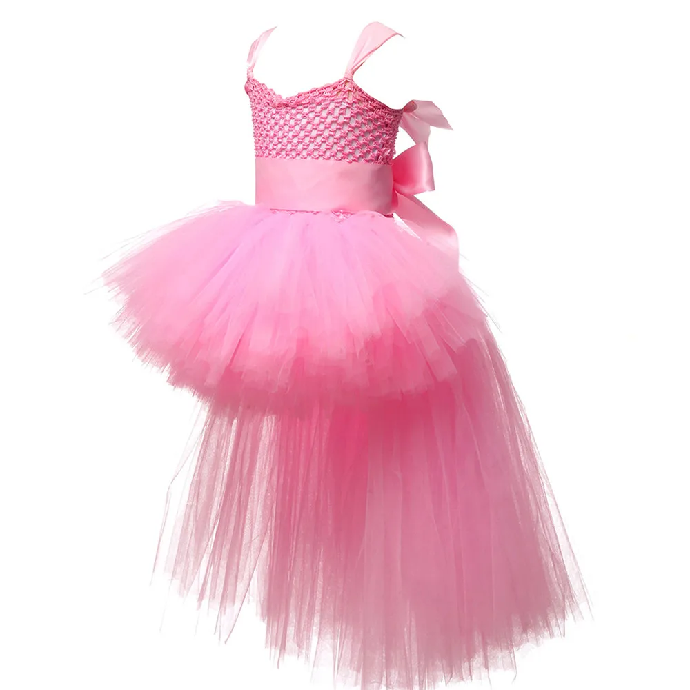 Girls Pink Black Tutu Dress V-neck Train Girl Evening Birthday Party Tulle Dresses Girl Ball Gown Dress Kids Halloween Costumes