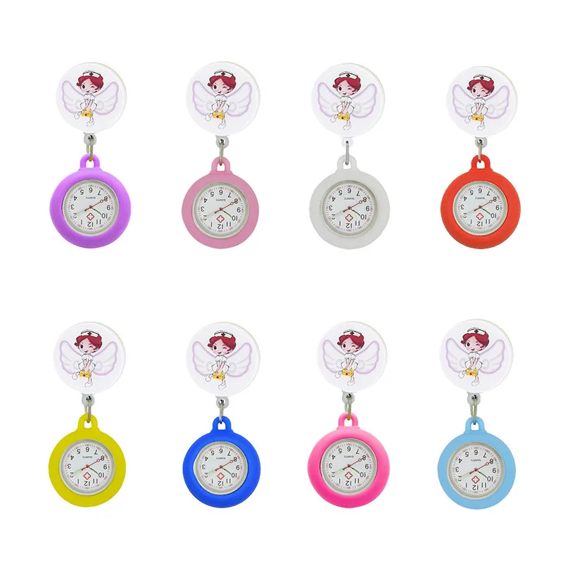 

YiJia 10pc Wholesale Pocket Nurse Watch Retractable Badge Reel Medical Reloj with Silicone Case and Luminous Pointer