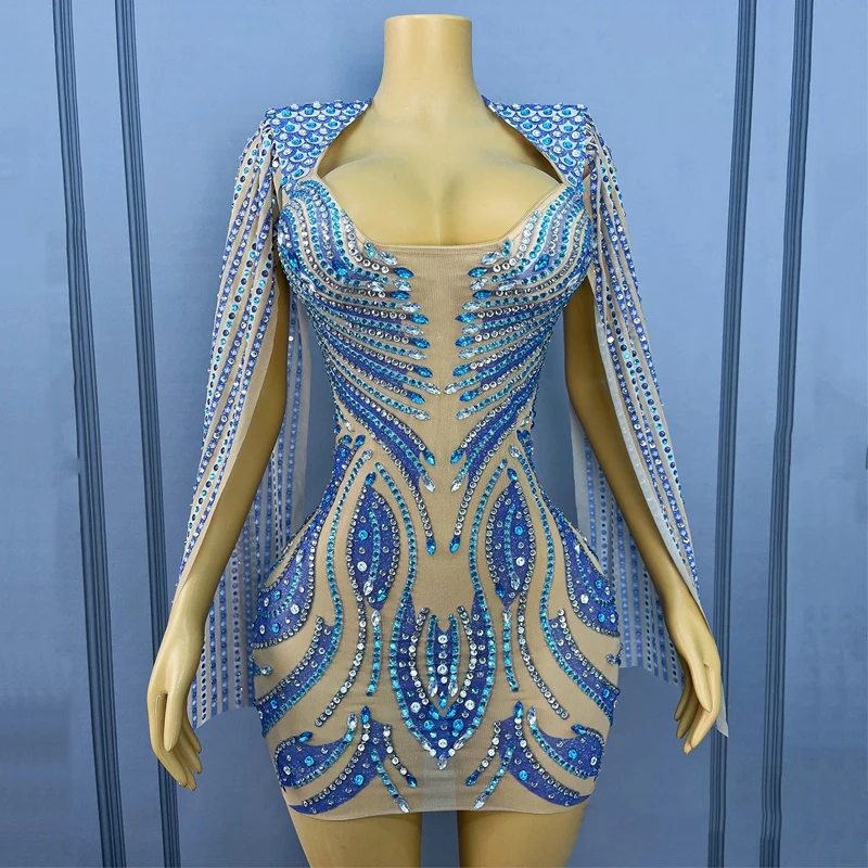 Sukienka z pełnymi dżetami na imprezę, do klubu nocnego, baru, dla DJ-a, do tańca jazzowego, strój dla piosenkarki, kostium sceniczny, XS10198