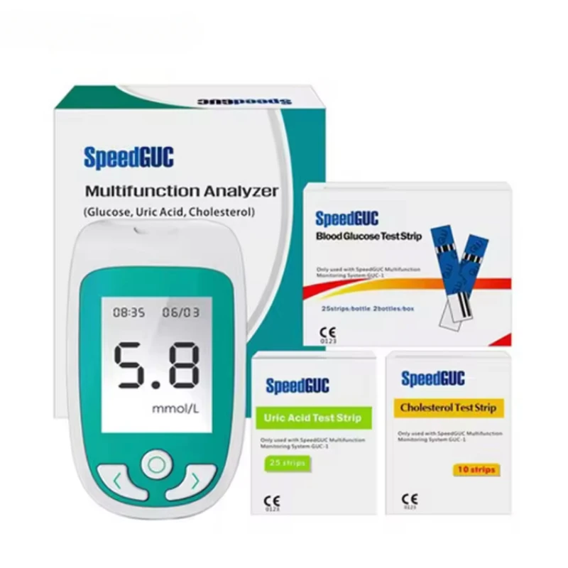 SpeedGuc-Analyseur Multifonction 3 en 1, Lecteur de Glycémie, de Cholestérol, d\'Acide Urique, Accessoires de Santé