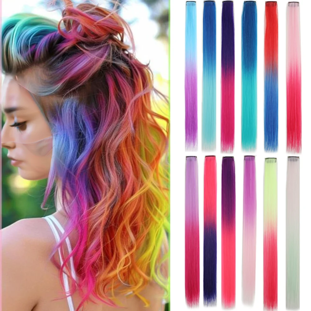 10 ชิ้นคลิปในส่วนขยายของผมสังเคราะห์สีผม 18 นิ้วปาร์ตี้ไฮไลท์ยาวตรง Hairpieces สําหรับผู้หญิง