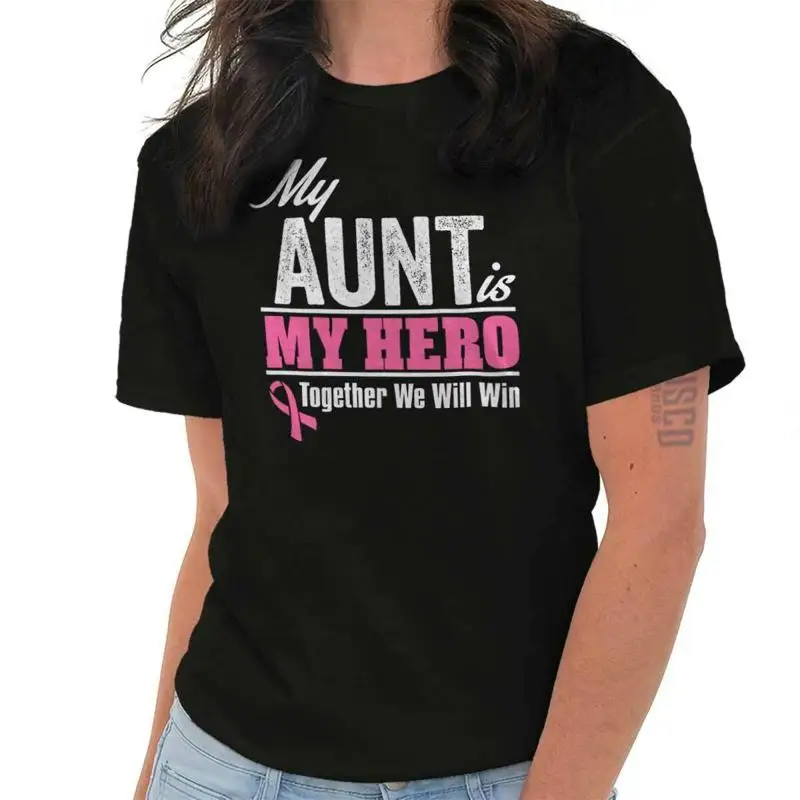 

Aunt My Hero Breast Cancer Awareness Fight Womens Graphic Crewneck T Shirt Tee