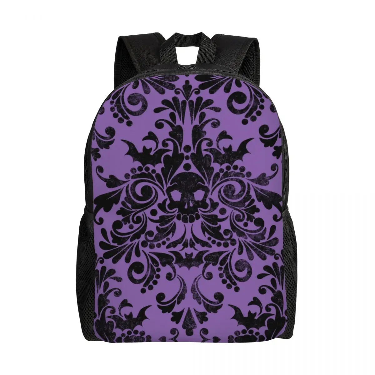 

Skull Damask Pattern Travel Backpack Women Men School Laptop Bookbag Halloween Witch Goth Occult College Student Daypack Bags