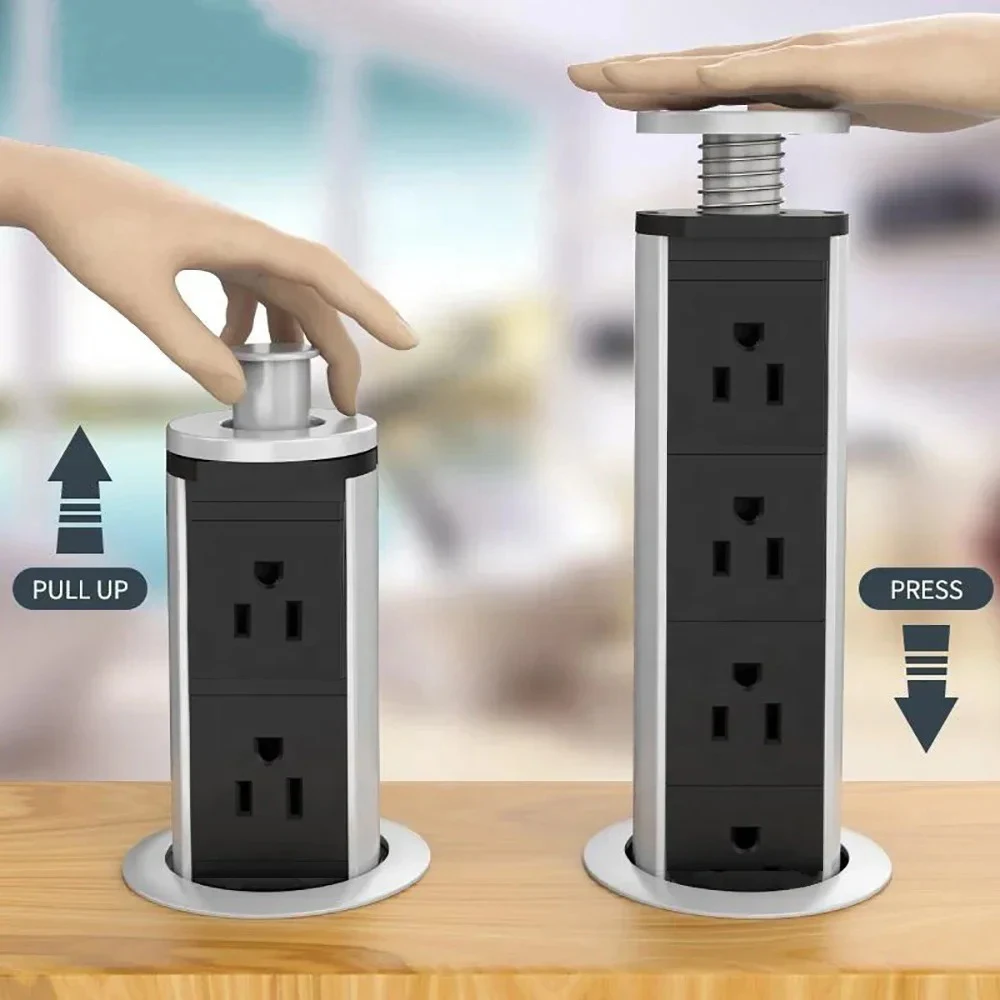 Melanerowa listwa zasilająca USB US Plug Outlet ukryty wysuwana listwa elektryczna biurkiem elektrycznym blat kuchenny przewód przedłużający 1.8m